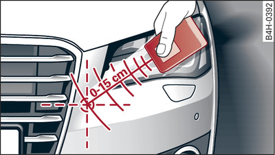 Left side of front bumper: Distance between bumper and hand-held transmitter